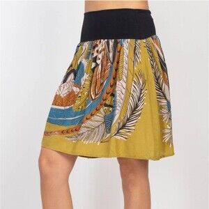 Lakhays Collection Lightweight Feather Boho Midi Skirt, Gold, Size S/M